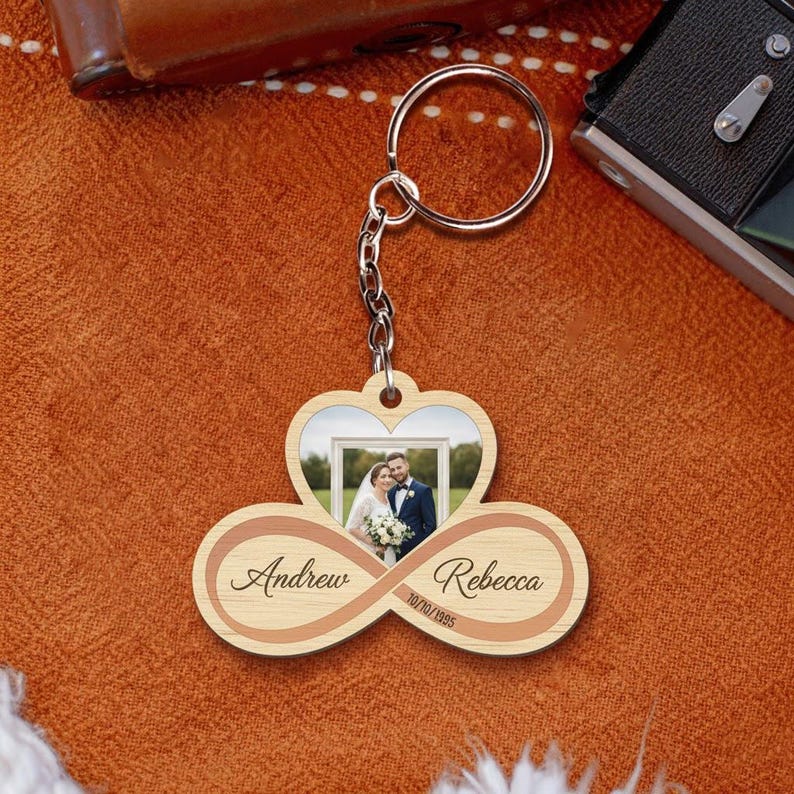 Custom Wedding Photo Acrylic/ Wood Keychain, Couples Gift, Infinity ...