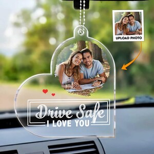 Custom Photo Car Mirror Ornament, Photo Drive Safe, Rear View Mirror Ornament, Birthday Gift, Couple Gift, Christmas Decor