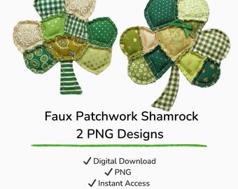 Trébol de imitación de patchwork PNG, Día de San Patricio (Descarga digital)