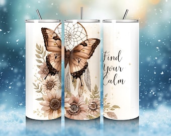 2 diseños bohemios de mariposas para envolver vasos, diseño delgado de 20 oz con afirmación positiva (descarga digital)