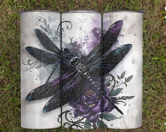 Envoltura para vaso de libélula gótica, diseño floral, delgado, de 20 oz (descarga digital)