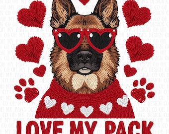Diseño de camiseta de pastor alemán, diseño de camiseta con gancho falso para amantes de las mascotas, mamá de perro, Día de San Valentín, perros, diseño de camiseta adorable para amantes de las mascotas, diseño digital