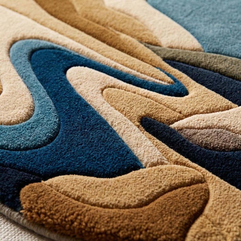 Hand Tufted Wool Rug, Abstract Landscape Round Area Rug, Nature ...