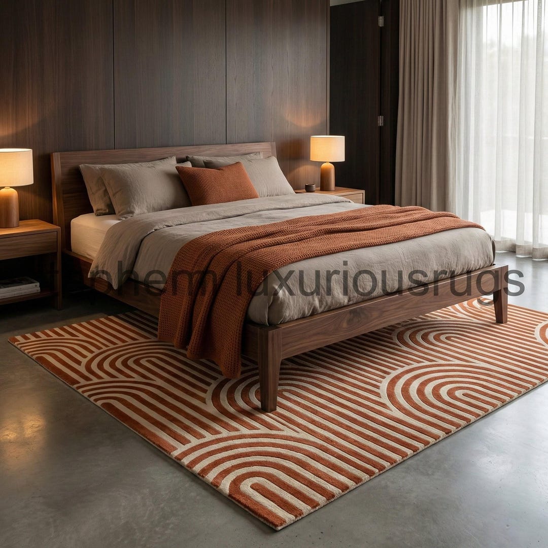 Hand Tufted Wool Rug, Terracotta Arch Design, Scandi Home Decor - Etsy