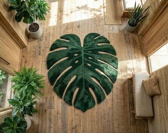 Handgetufteter Monstera Blatt Teppich - 3D Grün Botanischer Teppich