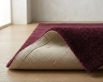Hand Tufted Wool Rug 6x9 ft Dark Solid Wine Japandi Scandinavian Modern Area Rug