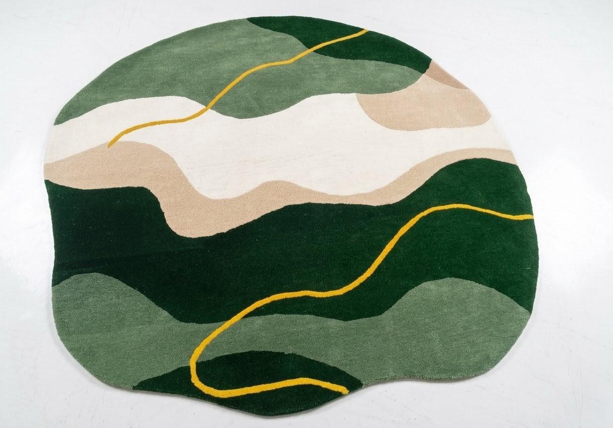 Abstract Green Hand Tufted Rug Modern Organic Shape Area Carpet Home ...
