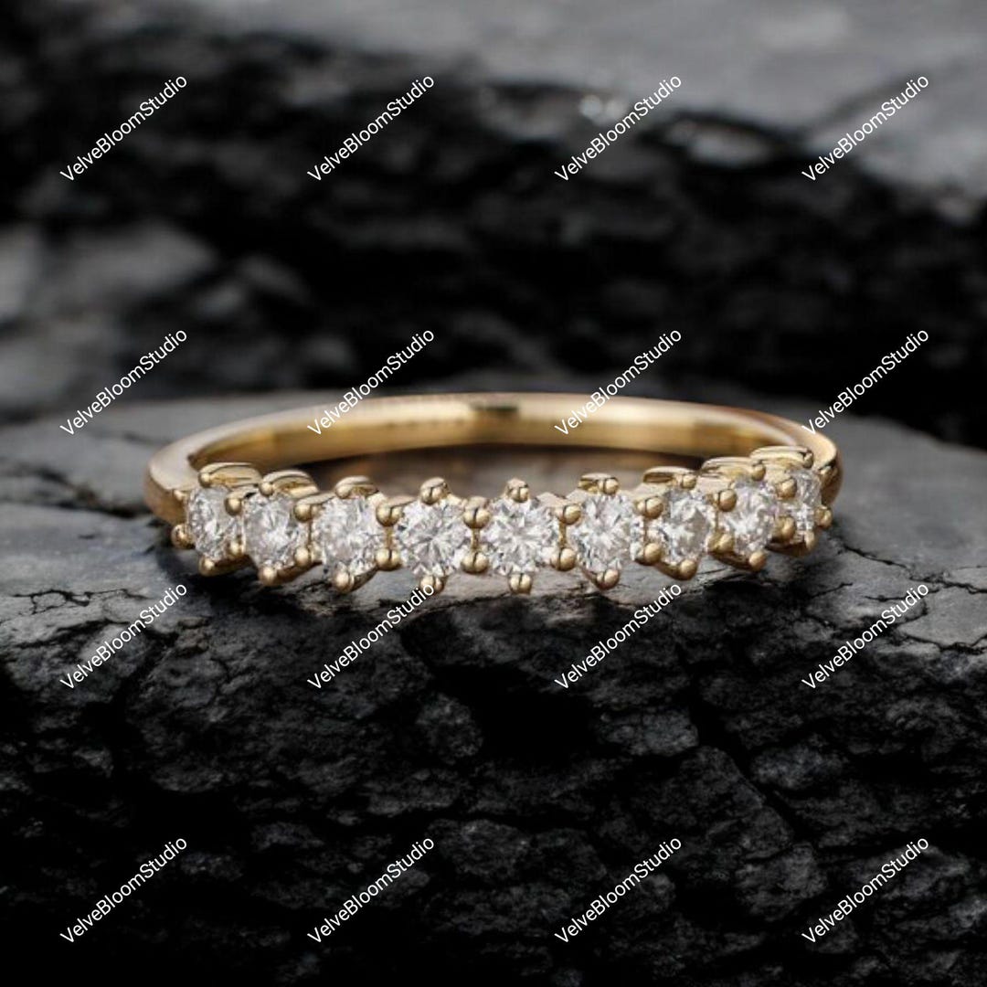 Round Cut Moissanite Wedding Band Ring , Rose Gold Half Eternity ...