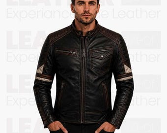 Vintage Biker Lederjacke für Herren | Retro Distressed Ledermantel