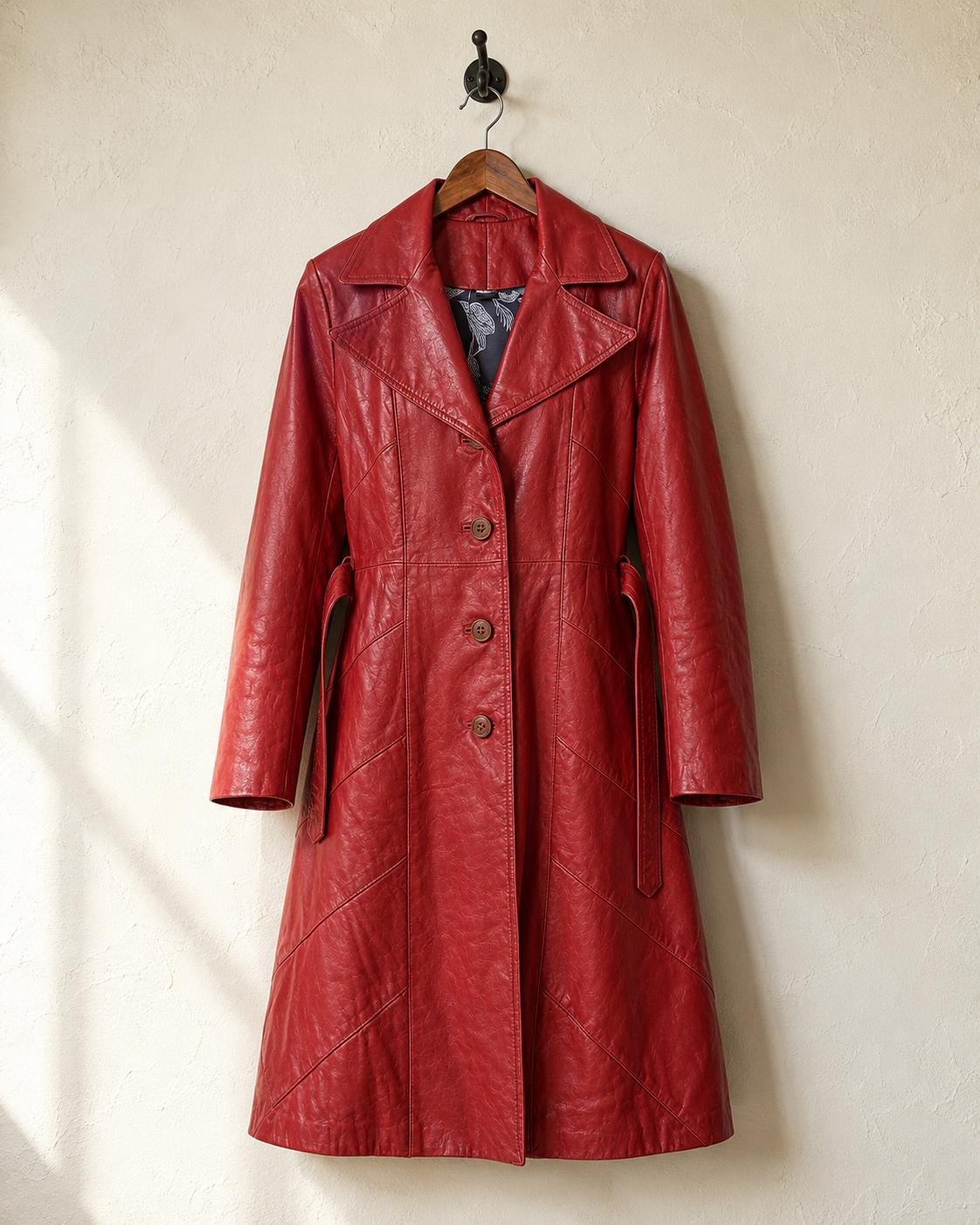 Red Leather Belted Jacket - Etsy