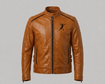 Braune Leder Bikerjacke | Fußball Fan Bekleidung, WM 2026 Sammler Mantel
