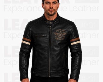Herren Vintage Cafe Racer Motorradmantel | Schwarze Biker Oberbekleidung | Retro Fahrt zum Leben Stil
