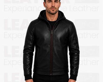 Batman inspiriert schwarze Leder Kapuzenjacke für Herren | Superhero Style Zip Hoodie Jacke