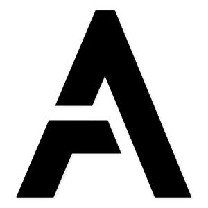 May include: A striking black letter "A" set against a plain white backdrop. The design is modern and geometric, with a cutout in the middle. The letter is solid and graphic, creating a strong visual impact.