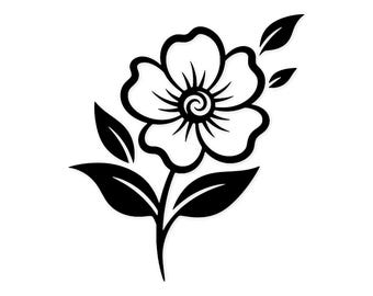 Flor con hojas SVG PNG: Diseño digital listo para cortar para Cricut Silhouette