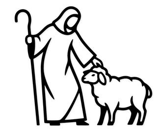Shepherd And Sheep Svg Png: Minimalist Cut File For Wall Art