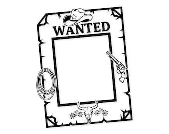 Gezocht poster-svg png: vet zwart-wit ontwerp voor westerse themaprojecten