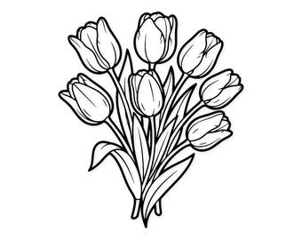 Tulip Cluster Svg Png: Contorno limpo e em negrito para camisetas