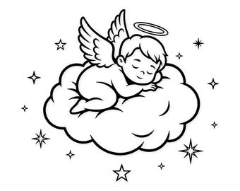 Angel on Cloud SVG PNG: Nursery Decor, Cricut Silhouette Cut File