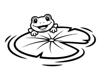 Frog On Lily Pad Svg Png: Bold Black And White Design For Crafts
