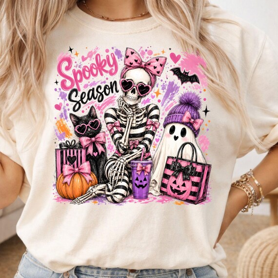 Spooky Season Png, Pink Skeleton Halloween Sublimation Design, Girly Skeleton Bow Png, Pink Halloween Bundle, Coquette Halloween Png