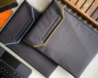 Handmade MacBook Air Case - 13/15 inch Laptop Cases - Black with Choice of 9 Lining Colours - Snug Fit - Made in UK