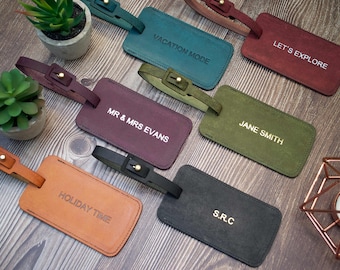 Personalised Luggage Tags, Handmade Leather Gift, for Him, for Her, for Couples, Travel Gift, Wedding Favour, Honeymoon Gift Present Custom