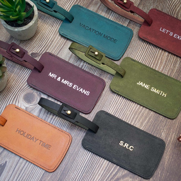 Personalised Luggage Tags, Handmade Leather Gift, for Him, for Her, for Couples, Travel Gift, Wedding Favour, Honeymoon Gift Present Custom