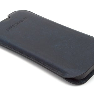 Apple iPhone 15 Pro/Max/Plus Sleeve Case Pouch Navy Blue Italian Leather Handmade in UK Apex Design image 2