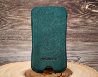 Apple iPhone 15 Pro/Max/Plus Sleeve Case Pouch - Turquoise - Italian Leather - Handmade in UK - Apex Design