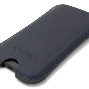 Apple iPhone 15 Pro/Max/Plus Sleeve Case Pouch Navy Blue Italian Leather Handmade in UK Apex Design image 3