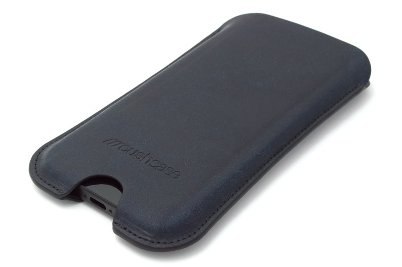 Apple iPhone 15 Pro/Max/Plus Sleeve Case Pouch Navy Blue Italian Leather Handmade in UK Apex Design image 3