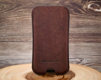 Apple iPhone 15 Pro/Max/Plus Sleeve Case Pouch - Brown - Italian Leather - Handmade in UK - Apex Design