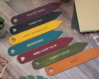 Handmade Leather Bookmark Personalised with Heart, Christmas Gift Present for Men and Women, Personalised Gift for Mum, Dad, Family, Friends