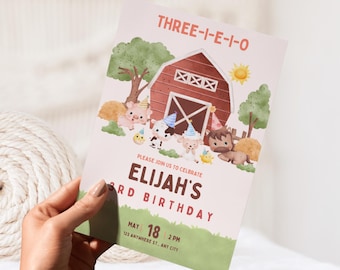 Farm Birthday Invitation • Three-I-E-I-O Invite • Editable Canva Template • Barnyard Printable • 3rd Birthday Evite