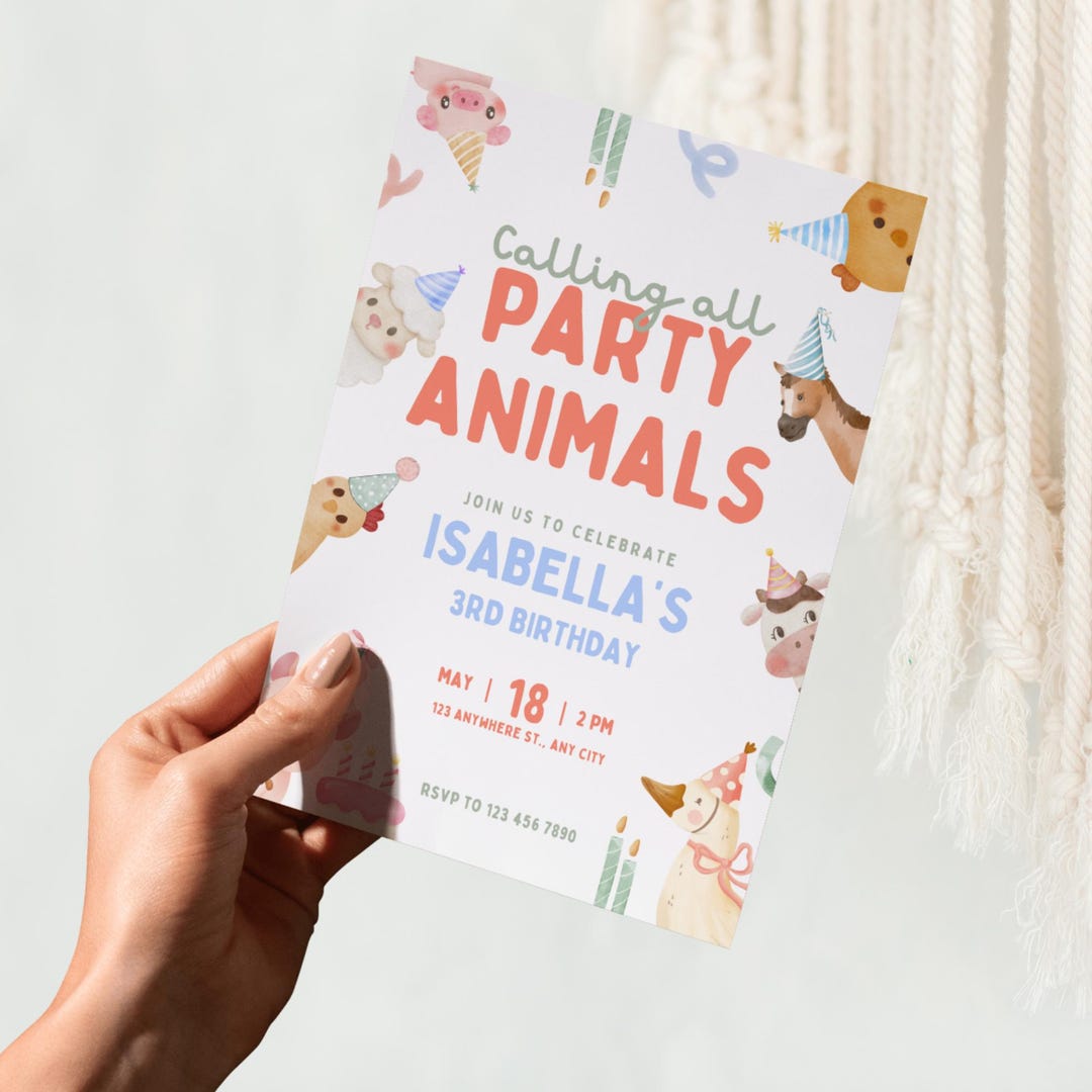 Farm Animal Birthday Invitation • Editable Canva • Party Animals Kids ...
