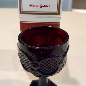 Vintage Avon Cape Cod Ruby Red Water Goblet 1876 Collection w/ Original Box Pressed Glass Stemware