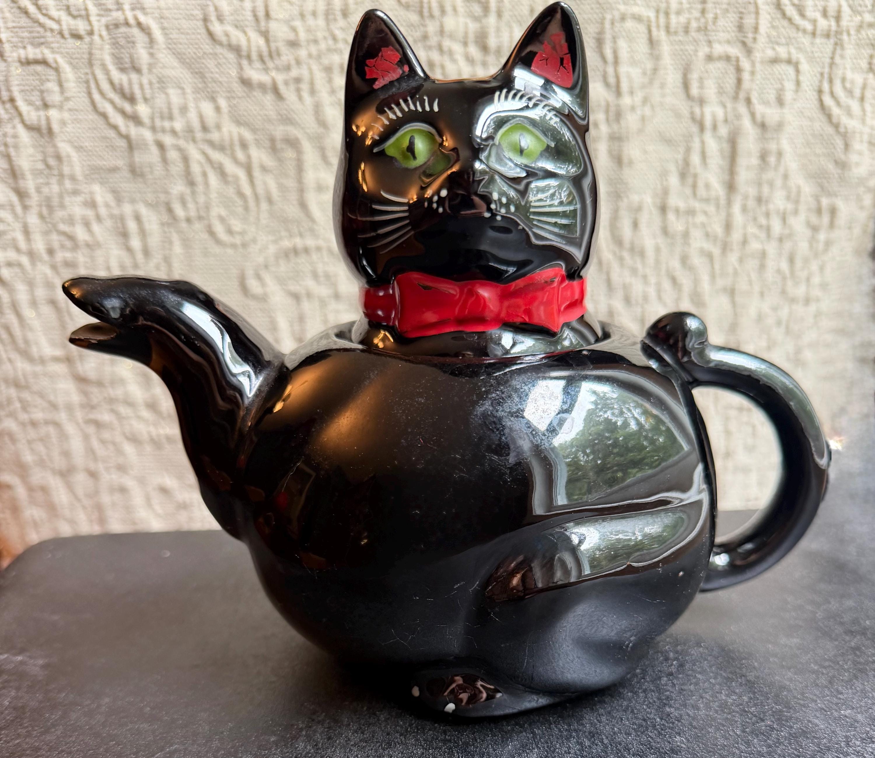 Vintage Black Cat Teapot - Etsy