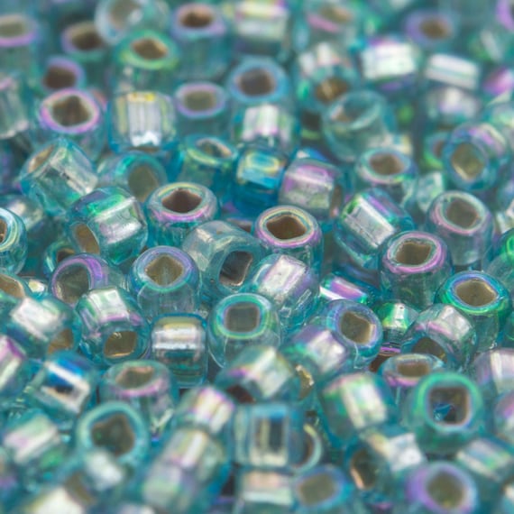 100 grams MATSUNO seed beads round 110 silver lined rainbow AB light aqua blue,Japanese glass rocaille