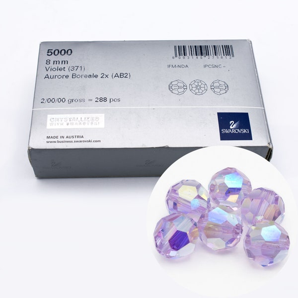 Caja 288 piezas Swarovski 8mm cuentas redondas Violet AB2X, genuino Swarovski Elements