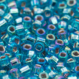 100 grams MATSUNO seed beads round 110 silver lined rainbow AB light aqua blue,Japanese glass rocaille