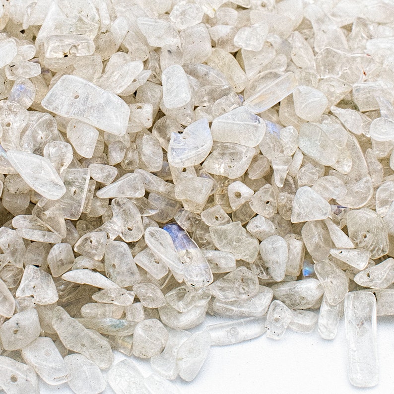 Moonstone chips white rainbow beads tiny 38mm drilled Etsy