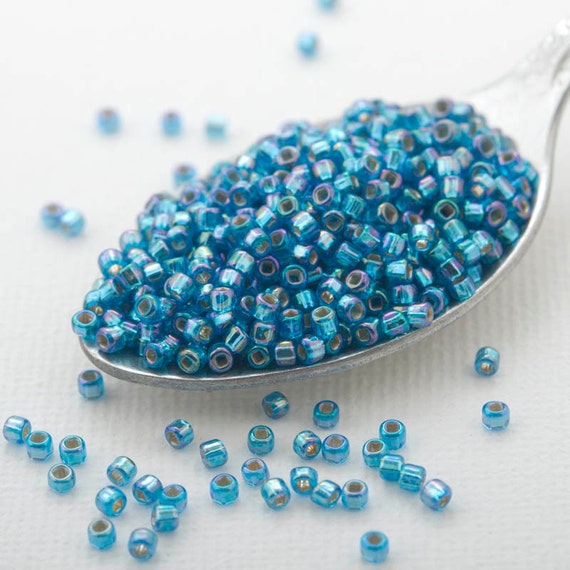 100 grams MATSUNO seed beads round 110 silver lined rainbow AB light aqua blue,Japanese glass rocaille