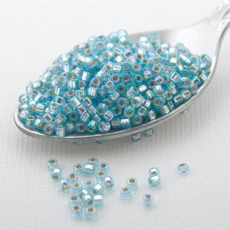 100 grams MATSUNO seed beads round 110 silver lined rainbow AB light aqua blue,Japanese glass rocaille