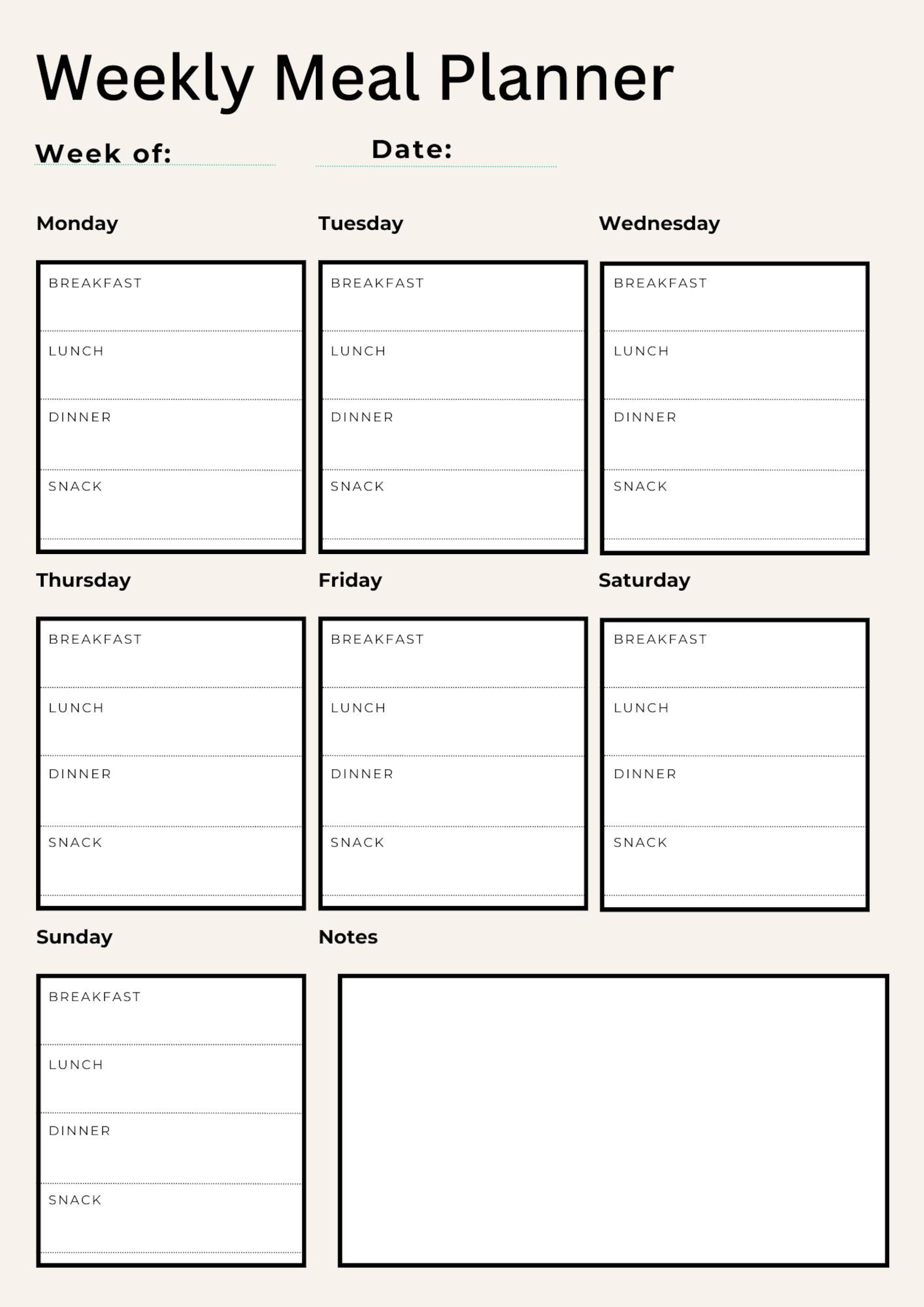 Weekly Meal Planner A4 | Printable Menu & Shopping List (canva Template ...