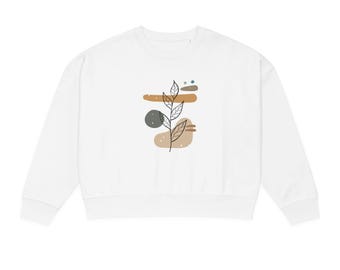 Crewneck-tröja med abstrakta jordfärgade löv | Minimalistisk botanisk design