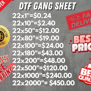 DTF Transfer Gang Sheets, Direct to Film Prints, Iron on Decal, Heat Transfers