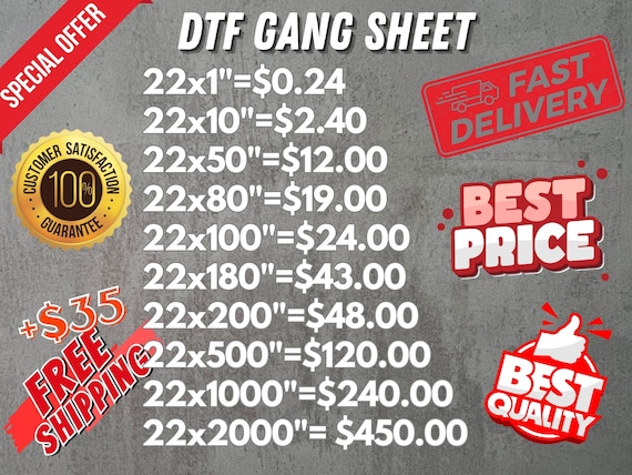 DTF Transfer Gang Sheets, Direct to Film Prints, Iron on Decal, Heat Transfers