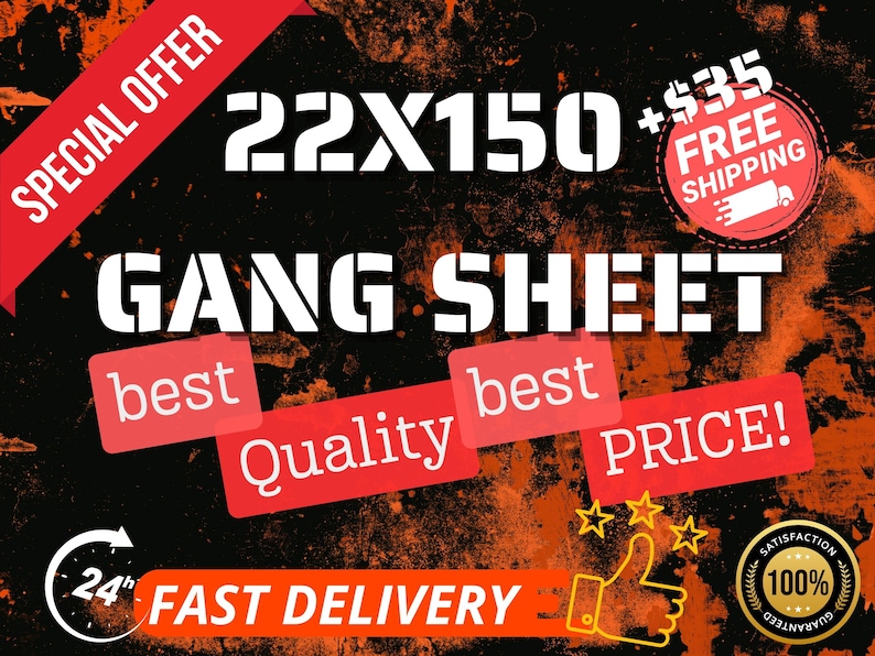 Custom DTF Gang Sheet 22x150, Ready to Press Heat Transfers, Iron on ...