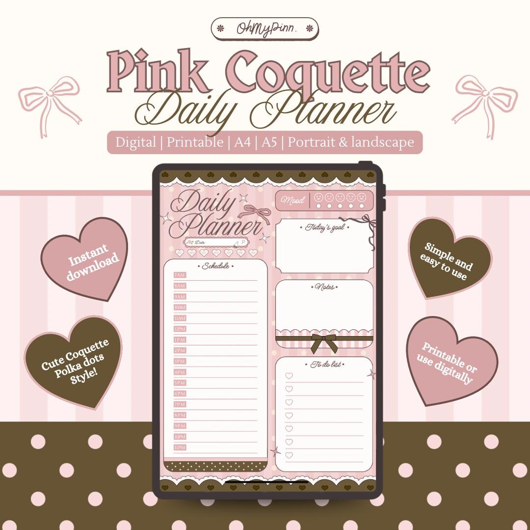 Pink Coquette Daily Planner: Printable A4 A5 (digital Download) - Etsy